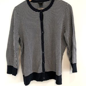 Ann Taylor Navy and White Dot Cardigan
